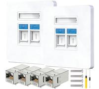 Acmerota Rj45 Ethernet Wall Socket Dual Pass Faceplate Wall Plate CAT6 Gigabit Network Socket, Dual-Port Panel, CAT6 Female to Female Shielded Coupler Connector for Ethernets Cable Install