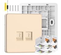 Acmerota RJ45 Socket Cat6 Ethernet Double Socket Ethernet Wall Socket 2 Gang Ethernet Faceplate Fast Connection,Stable Internet Speed, with 4Pcs Tool-Free Keystones Jack Modular (Gold)