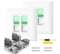Acmerota RJ45 Socket Cat6A Ethernet Wall Socket Double Port Faceplate Flat Wall Plate Ethernet RJ45 LAN Cable Faceplate Networking Port Face Plate Dual-Pass Socket Box, with Tool Free Modular