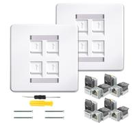 Acmerota RJ45 Socket Ethernet Faceplate 4-Port CAT6A RJ45 Socket Wall Plate Quad Ethernet Wall Scoket Cable Networking Box, with Tool Free Modular, Interference Resistance, High Bandwidth