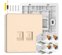 Acmerota RJ45 Socket Faceplate Ethernet Wall Plate 2Gang Ethernet Wall Socket Double Port CAT5e Faceplate Fast connection,Stable Internet Speed, with 4Pcs Tool-Free Keystones Jack Modular (Gold)