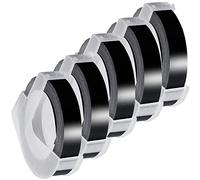 Acmerota S0898130 Compatible for Dymo Omega 9mm x 3m Embossing Tape Label S0898130 3D Vinyl Self-Adhesive Tape White on Black Refill for Dymo Omega Junior Embosser Label Maker,5 Pack