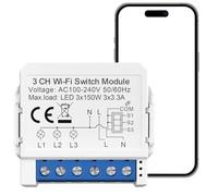 Acmerota Wi-Fi Smart Switch Mini Smart Light Switches Wi-Fi Smart Relay Switch 3 Way 3x3.3A Neutral Required, for Home Automation, Works With Alexa/Google Home Assistant, Remote Control