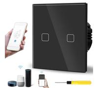 Acmerota WiFi Black Light Switch with Tempered Glass Panel 1-Gang 2-Way 240VAC 5-300W Double Smart Light Smart Switch Compatible for Smart Life APP, for Google Home, for Alexa