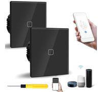 Acmerota WiFi Smart Light Switch - Touch Panel 1 Gang 1 Way Black Glass, Pack of 2, Compatible with Alexa & Google Home Voice/App Control
