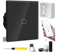 Acmerota WIFI Smart Tempered Glass Panel Light Switch Touch 1 Gang 1 Way,Single Gang Smart Swich Black with Back Bos Compatible with Alexa & and for Google Home