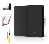 Acmerota ZigBee Smart Light Switch - 2 Gang 1 Way Wall Switch with Neutral Wire - Remote/Voice Control Compatible with Alexa & Google Home (Black)