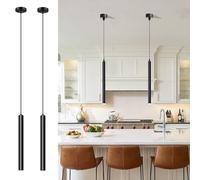 ACMHNC 2 Pack Modern Black Pendant Light, LED Kitchen Island Lights, 5W Hanging Bedside Lights, 3000k, 190cm Height Adjustable, 30cm Long Tube Chandelier for Bedroom Shop Bar Counter