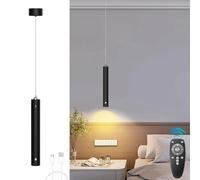 ACMHNC Battery Pendant Light, USB Rechargeable Hanging Ceiling Lights with Remote,Touch Dimmable, Modern LED Wireless Pendant Ceiling Light for Bedside Bedroom Sofa Corner, No Wire, Black, 5W
