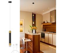 ACMHNC LED Battery Pendant Light, Black Gold Pendant Lamp with Battery, 4500 mAh Battery, Pendant Lamp without Power, Cylinder Pendant Light, Battery Operated for Bedroom, Bedside Table, Dining Table