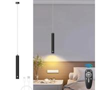 ACMHNC Pendant Lamp Battery,LED Pendant Lamp with Battery 4500mAh, Dimmable with Remote Control Timer 1/2/4/6H, 5W Black Pendant Lamp for Bedroom Dining Table, Ø4x30cm