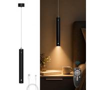ACMHNC Pendant Light Battery, LED Pendant Lamp with Battery 4500 mAh, 500 lm Dimmable with Remote Control, Timer 1/2/4/6H, 5 W Pendant Light without Electricity, Black for Bedroom, Dining Table
