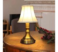 ACMHNC Rechargeable Table Lamp, LED Cordless Table Lamp, Retro Battery Table Light for Bedroom Bedside Restaurant, Touch Dimmable, Fabric Shade, Warm White, Gold