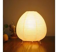 ACMHNC Rice Paper Bedside Table Lamp, Retro Style, White, E14 Socket, Max 25W, 1.8m Cable, Decorative, Warm White Light, H23cm