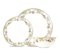 ACMLIFE Bone China Dinnerware Set for 4, 12-Piece Vintage Floral Dinnerware Set, Kitchen Plates and Bowls Set, Christmas Gifts for Women (White)