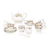 ACMLIFE Bone China Tea Set for Adults White And Floral Fine China Tea Set 21-Piece English Tea Cups Set of 6 for Women Porcelain Tea Set with Teapot, Sugar Bowl,Creamer Pitcher, Tea Party Sets