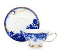 ACMLIFE Bone China Tea Sets, Blue and Gold Tea Set for Adults Porcelain Tea Cup Set, Cup and Saucer Set Vintage Floral for Women Party or Christmas Gifts Giving (china blue)