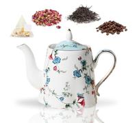 ACMLIFE Teapot Set - Elegant Bone China Porcelain Ceramic Tea Pot, Classic Vintage Blue and White Teapot Set for One, Gift Packing Box (Blue-B)