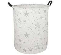 ACMUUNI 19.7" Round Canvas Large Clothes Basket Laundry Hamper with Handles,Waterproof Cotton Storage Organizer Perfect for Kids Boys Girls Toys Room, Bedroom, Nursery,Home,Gift Basket(grey star)