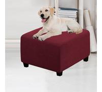 ACNMGDF Removable Large Ottoman Cover Square Footstool Covers,Washable Stretch Furniture Protector with Elastic Bottom for Cubes Stool, Footrest, Pouffe,etc. Wine Red L.