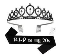 ACO-UINT R.I.P to My 20s Sash and Crown Rip to My 20s Birthday Decorations 30th Birthday Crown Tiara for Women with Comb Design Black 30th Birthday Sash Goth Hair Accessories for Women