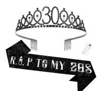 ACO-UINT R.I.P to My 20s Sash and Crown Rip to My 20s Birthday Decorations 30th Birthday Crown Tiara for Women with Comb Design Black Tiara and Sash Goth Hair Accessories for Women