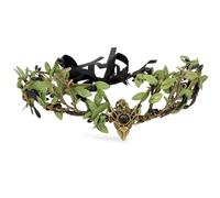 ACO-UINT Woodland Elf Crown Fairy Crown with Antler Elf Forest Headpiece V-Shape Flower Circlet Leaf Headband for Women (Black)