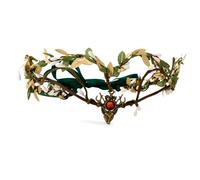 ACO-UINT Woodland Elf Crown Fairy Crown with Antler Elf Forest Headpiece V-Shape Flower Circlet Leaf Headband for Women (Gold)