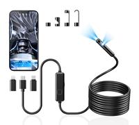 Acoath Endoscope Inspection Camera with Light, Dual-Lens 1920P HD Borescope with 8 LED Lights, IP67 Waterproof Flexible Tools, 5M Semi-Rigid Snake Drain Garage Camera for Android & iOS