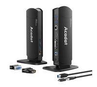 Acodot 13-in-1 USB 3.0 Docking Station for Windows, Dual Monitor HDMI/DVI/VGA, 6 x USB 3.0, Gigabit Ethernet, Audio In/Out, 1440p Single or 1080p Dual Display, DVI-to-VGA & DVI-to-HDMI Adaptors