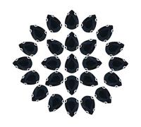 Acoeitl 100Pcs 10x14mm Teardrop Sew On Rhinestones Black Clear Crystal Glass Gems Silver D-Shaped Claw Embellishments for Clothing Crafting Sewing Jewels for Clothes Shoes DIY Fabric