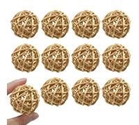 Acoeitl 12PCS 2 Inch Gold Wicker Rattan Balls Fade Resistant Decorative Orbs for Home Decor Wedding Centerpiece Bowls Vase Fillers Decorative Spheres for Bowls Table Decor (50mm)