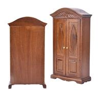 ACOGEDO 1:12 Scale Mini Vintage Wooden Double Door Closet Wardrobe for Dollhouse | Classic Wine Red Dollhouse Furniture Accessory (Brown)