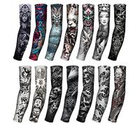 ACOGEDO 1 Pair Temporary Tattoo Sleeves Sun Protection Arm Sleeves Seamless Sunscreen Arm for Outdoor Cycling Running the or Comfortably Outside Style Cooling Temporary Exposed (Feilong in the sky)