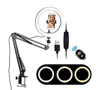 ACOGEDO 10 Inch Mini LED Ring Light, 3 Lighting Modes 10 Brightness Levels Dimmable USB Powered, with 360° Rotatable Ballhead Adapter -on Stand Phone Holder, for Live Video R