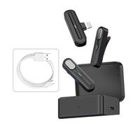 ACOGEDO 2.4GHz Wireless Lavalier Microphone, Switchable Mono Stereo Output Long Battery Life Crystal Clear Audio, with Charging Box 2 Transmitters, for Smartphone Camera Re (iOS digital output)