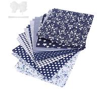 ACOGEDO 7Pcs Floral Cotton Fabric for DIY Face Cloth Covers with Elastic Rope and Nose Bridges, 25x25cm Navy