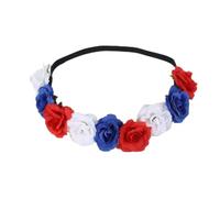 ACOGEDO Blue Red White Floral Headband Rose Flower Crown | Union Jack Theme Headpiece for Adults & Children | Comfortable Cosplay Hawaiian Accessories for National Events (White 12 flowers)