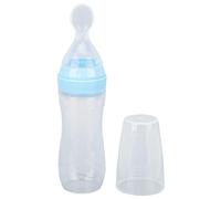 ACOGEDO Food Feeder for Elderly Patients with Soft Silicone Spoon, One-Handed Operation, Scale Design, and Transparent Blue Body for Easy Gummy Feeding (Blue)