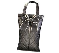 ACOGEDO Hanging Car Tissue Holder with Bowknot Detail - PU Leather Seatback Tissue Box for Vehicles - White (Bowknot Black)