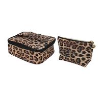 ACOGEDO Leopard Print Makeup Bag Set - Multifunction PU Leather Cosmetic Organizer with Large Capacity and Portable Design, 2pcs
