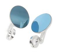 ACOGEDO Motorcycle Bar End Mirrors Round Rearview Side Mirror with Blue-Light - Glass for M8/M10 Holders - Matte CNC Aluminum - Fits CB1000R CB1300 CBR125R (Electroplated Silver)