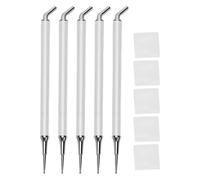 ACOGEDO Nail Rhinestone Applicator with 25° Bent Tip and 2.5mm Fine Tip for Nail Art Design, Double Ended Dotting Pen with 5 Clay Pads for Jewel Picker (5 Piece Set)