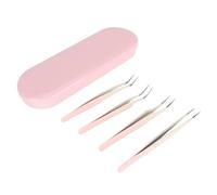 ACOGEDO Precision Eyelash Tweezers Set for Eyelash Extension - 4pcs Stainless Steel Applicator Tools for False Lashes - Ergonomic Pink Lash Tweezers Kit for Home and Salon Use (Pink)