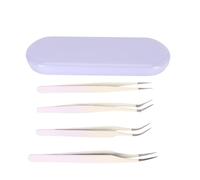 ACOGEDO Precision Eyelash Tweezers Set for Eyelash Extension - 4pcs Stainless Steel Applicator Tools for False Lashes - Ergonomic Pink Lash Tweezers Kit for Home and Salon Use (Violet)