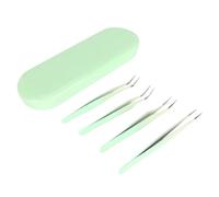 ACOGEDO Precision Eyelash Tweezers Set for Eyelash Extension - 4pcs Stainless Steel Applicator Tools for False Lashes - Ergonomic Pink Lash Tweezers Kit for Home and Salon Use (Green)