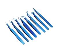 ACOGEDO Premium Eyelash Tweezers 8pcs Set with Fine Tip & Ergonomic Design, Stainless Steel Blue Eyelash Extension Tweezers