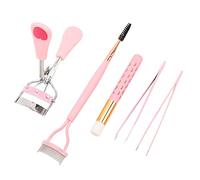 ACOGEDO Professional Eyelash Eyebrow Makeup Tool Kit with Eyelash Curler, Double-Ended Lash Comb, Brush, Tweezers Set - Pink, 5pcs