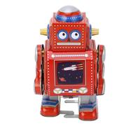 ACOGEDO Vintage Wind Up Robot Toy with Clockwork Mechanism - Handcrafted Iron Material for Decorative Display in Cafe, Bar, Restaurant - Retro Blue Design (Red)