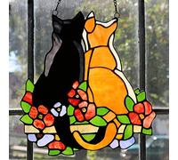 ACOGEDO Window PanelStained Suncatcher Stained Glass Cats Window Panel, Hand-Crafted Colorful Suncatcher for Ing Ornaments Home Decoration (Picture payment)